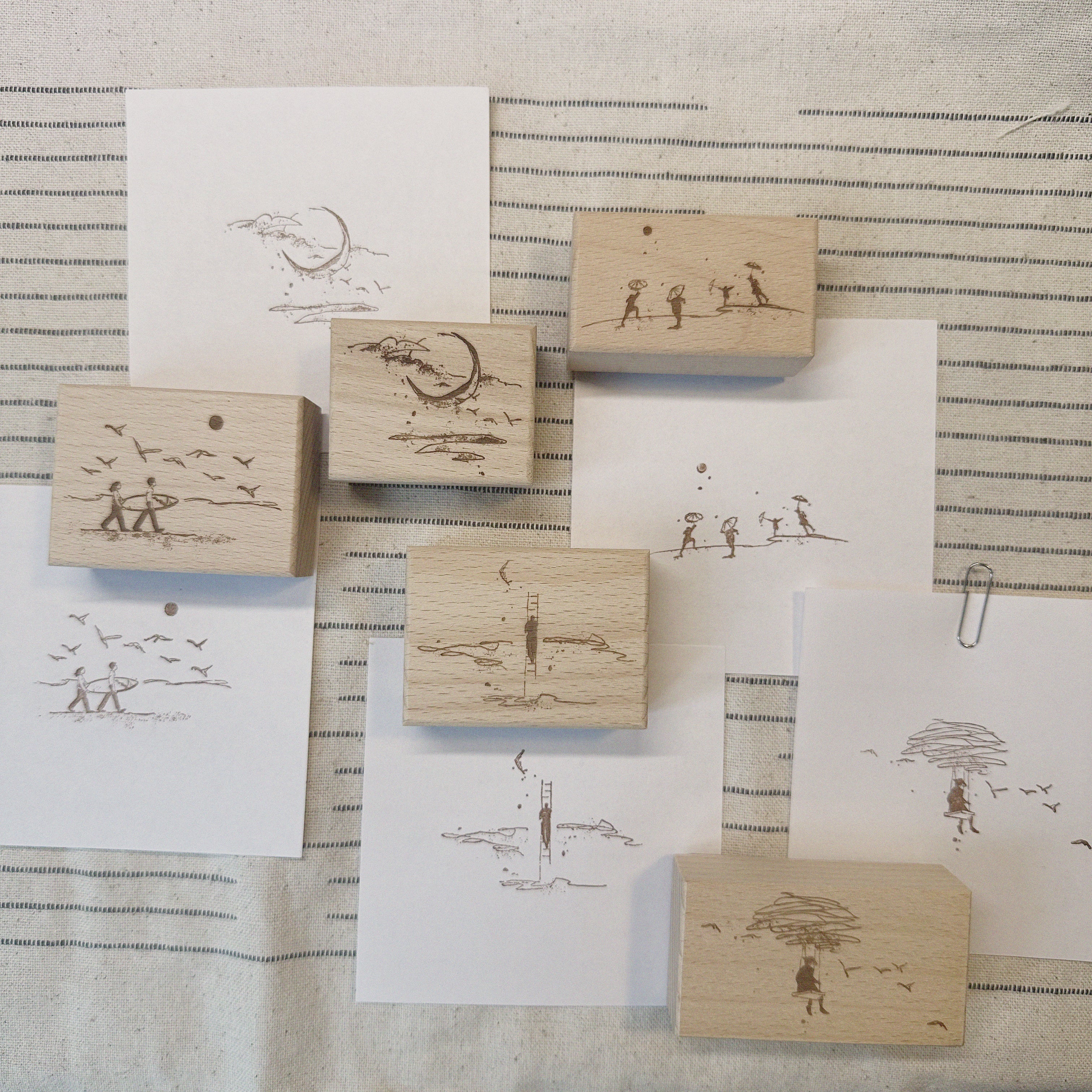Wood Rubber Stamps & Ink Pad