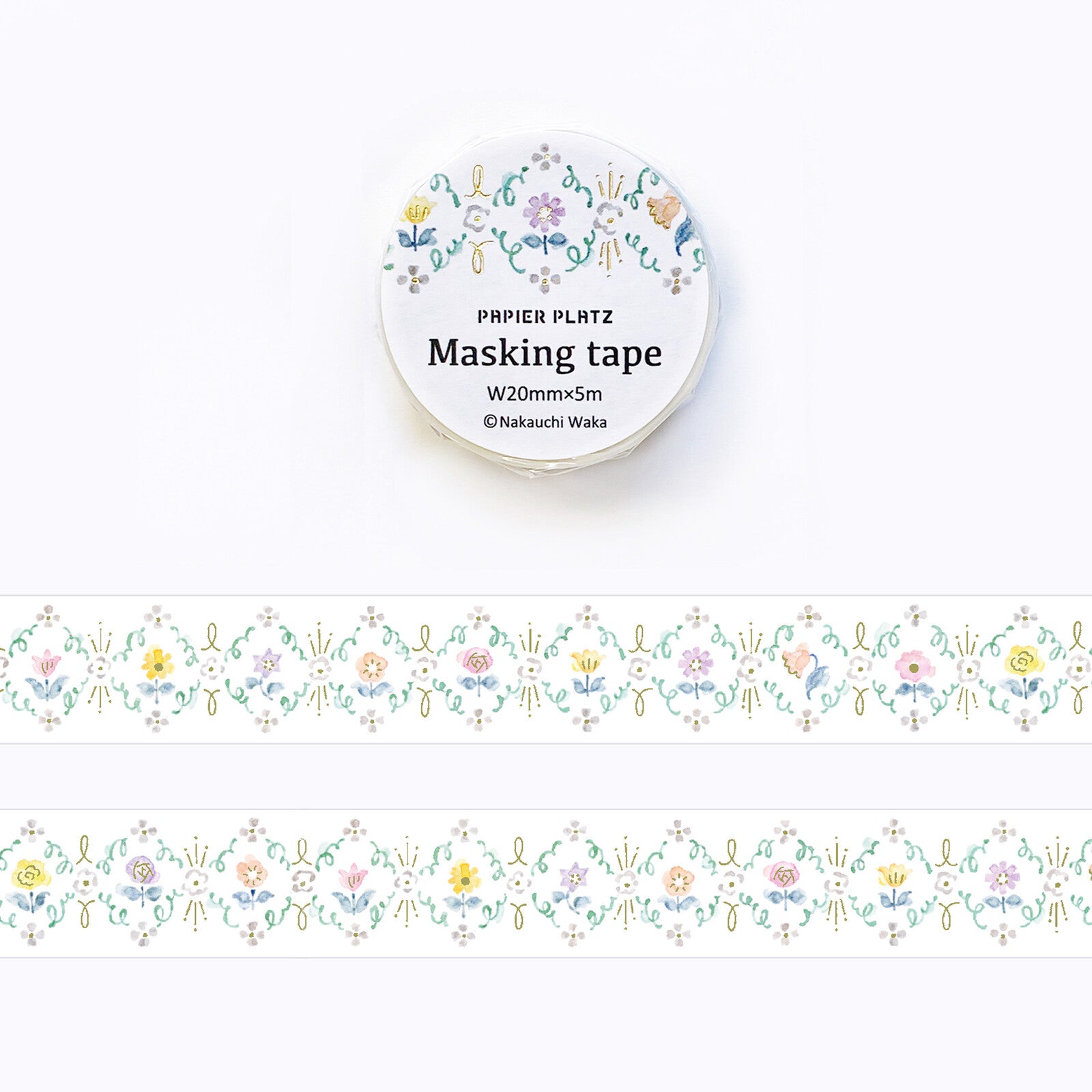 Nakai Wakka Washi Tape- Gold Flake Infused- Flowers Bloom