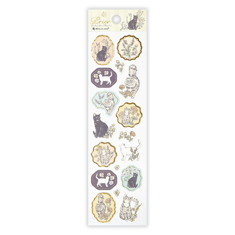 NB- Prier Gold Foiled Floral Pattern Sticker- Cat