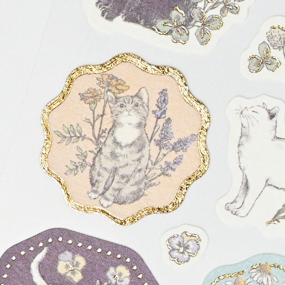 NB- Prier Gold Foiled Floral Pattern Sticker- Cat