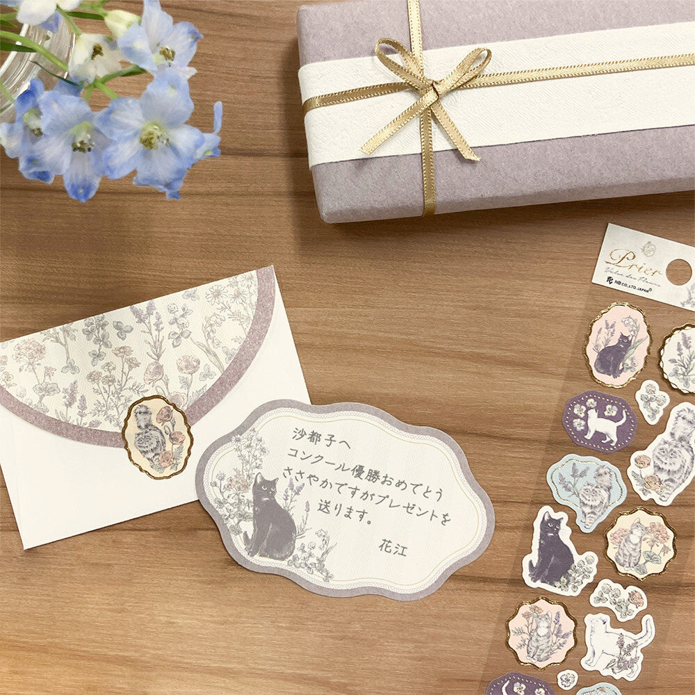 NB- Prier Gold Foiled Floral Pattern Sticker- Cat