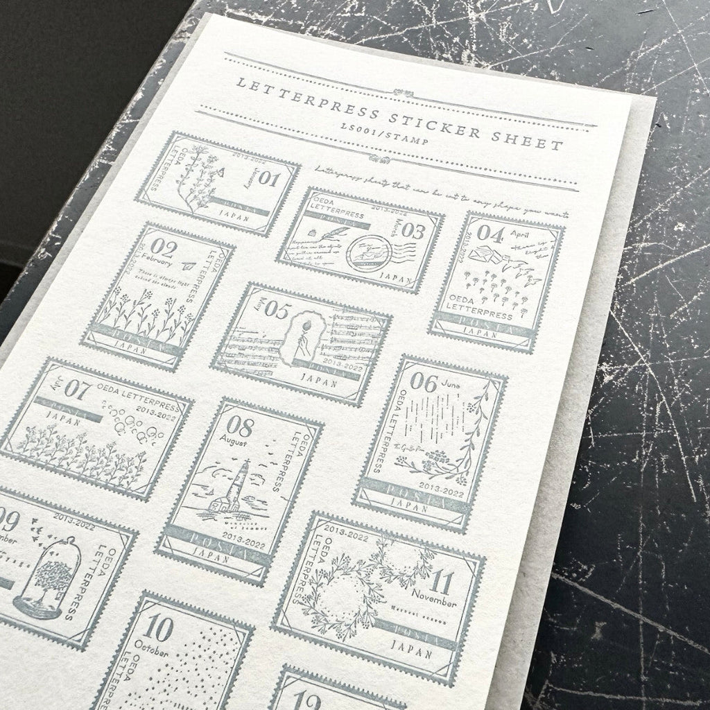 【OEDA LETTERPRESS】Stamp Sticker Sheet- Ash Blue