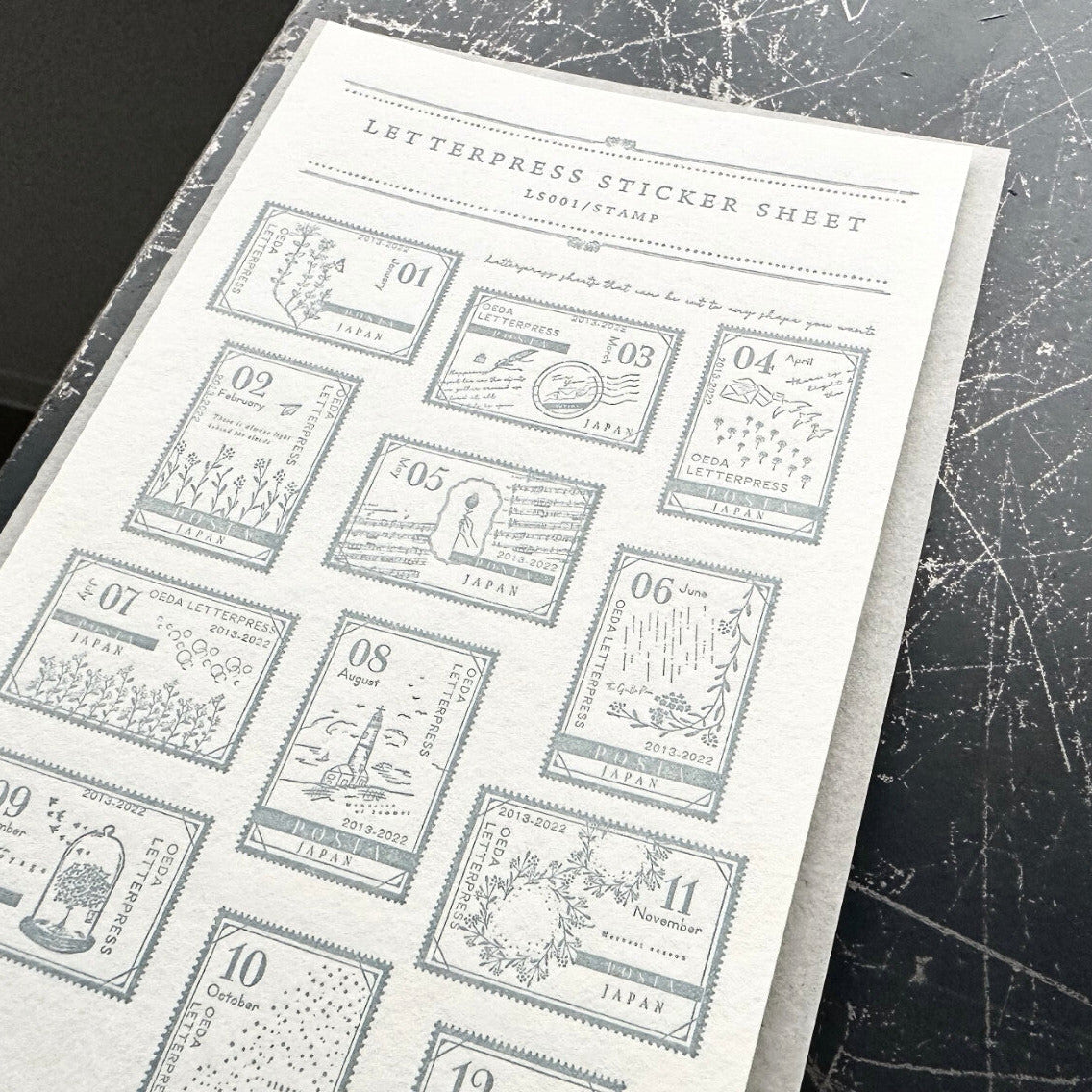【OEDA LETTERPRESS】Stamp Sticker Sheet- Ash Blue