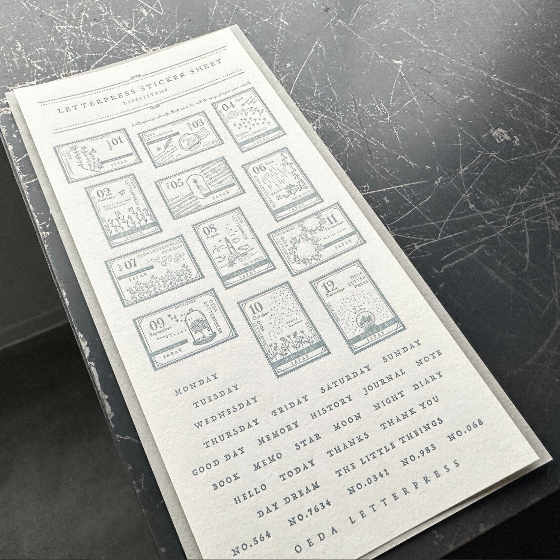【OEDA LETTERPRESS】Stamp Sticker Sheet- Ash Blue