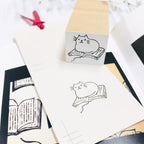 【Stamp House Morita Inbou】Wood Rubber Stamp- Books and Cats