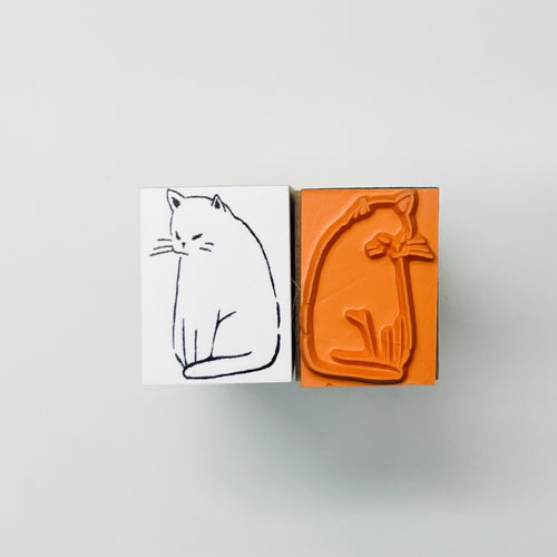 【Stamp House Morita Inbou】Wood Rubber Stamp- Cat Looking Down
