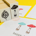 【Stamp House Morita Inbou】Wood Rubber Stamp- Mushrooms and Fallen Leaves