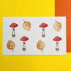 【Stamp House Morita Inbou】Wood Rubber Stamp- Mushrooms and Fallen Leaves