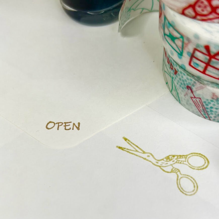 【Stamp House Morita Inbou】Wood Rubber Stamp- Scissors & Open