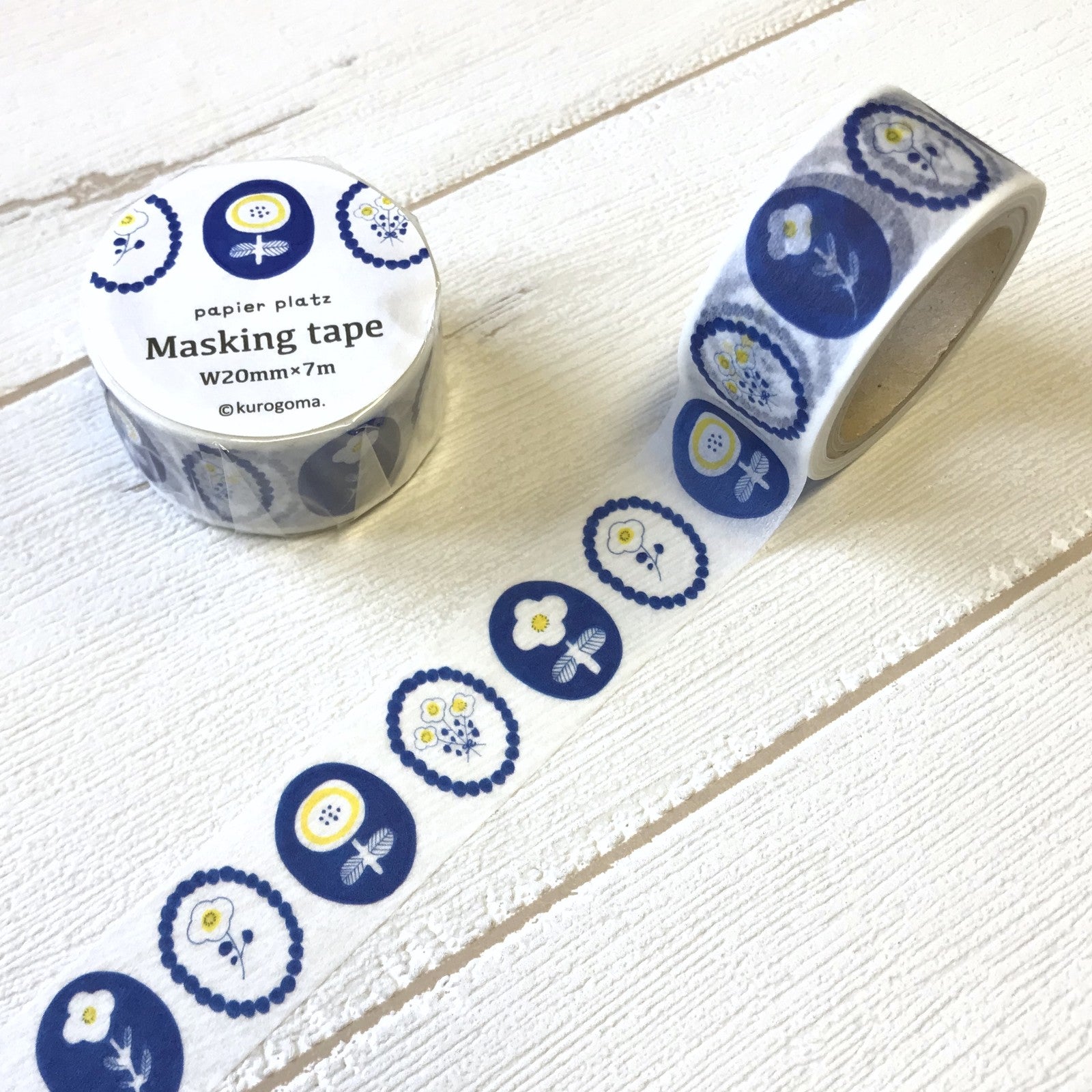 Nakai Wakka Washi Tape- Gold Flake Infused- Blue Flowers