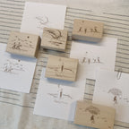 [Two raccoons] Hand-drawn Wooden Stamp - "Time" Series