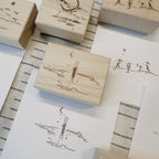 [Two raccoons] Hand-drawn Wooden Stamp - "Time" Series