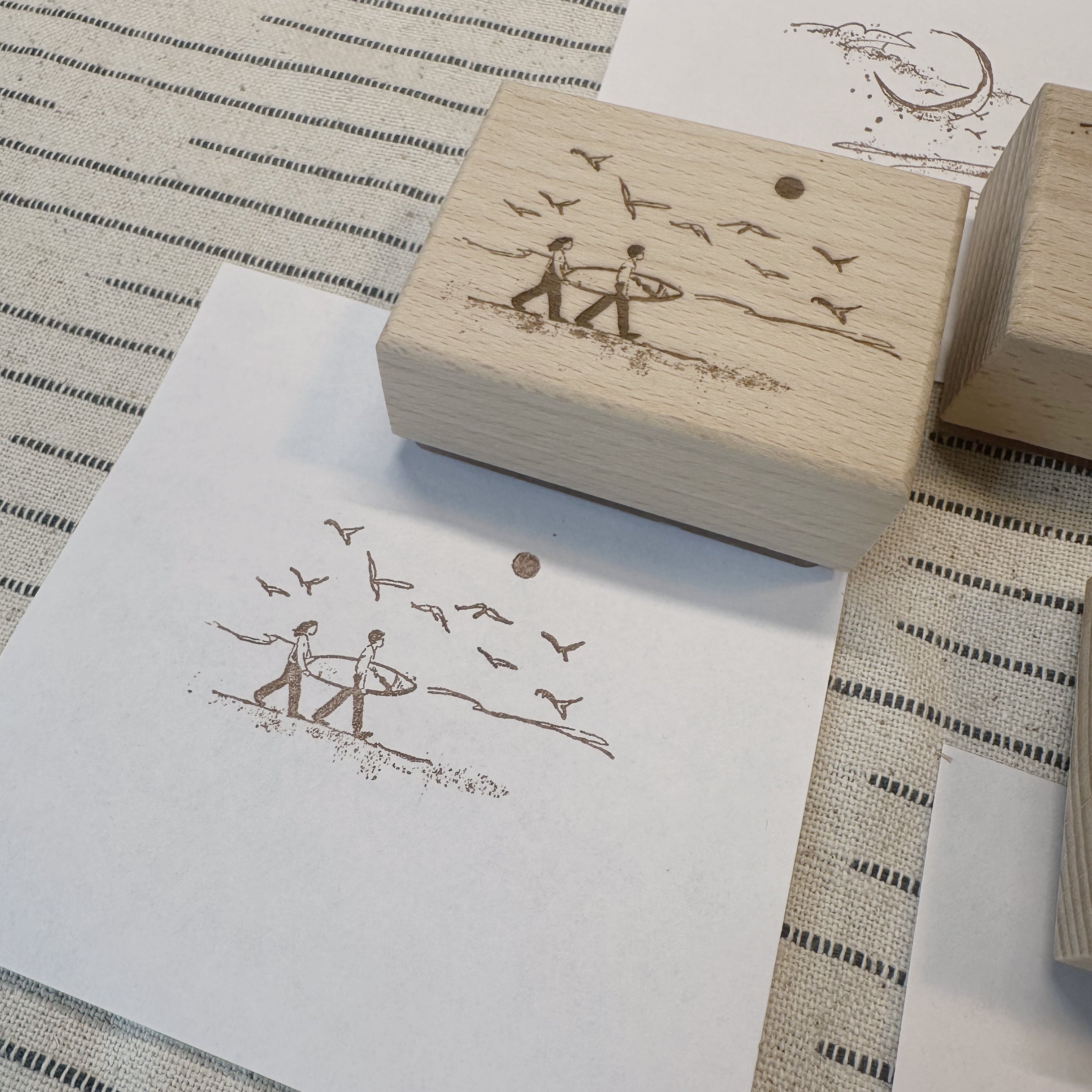 [Two raccoons] Hand-drawn Wooden Stamp - "Time" Series