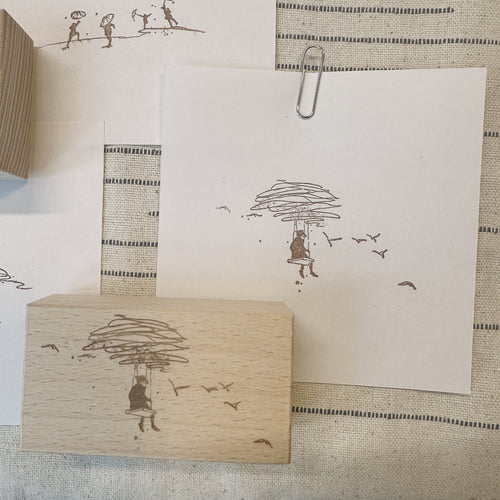 [Two raccoons] Hand-drawn Wooden Stamp - "Time" Series