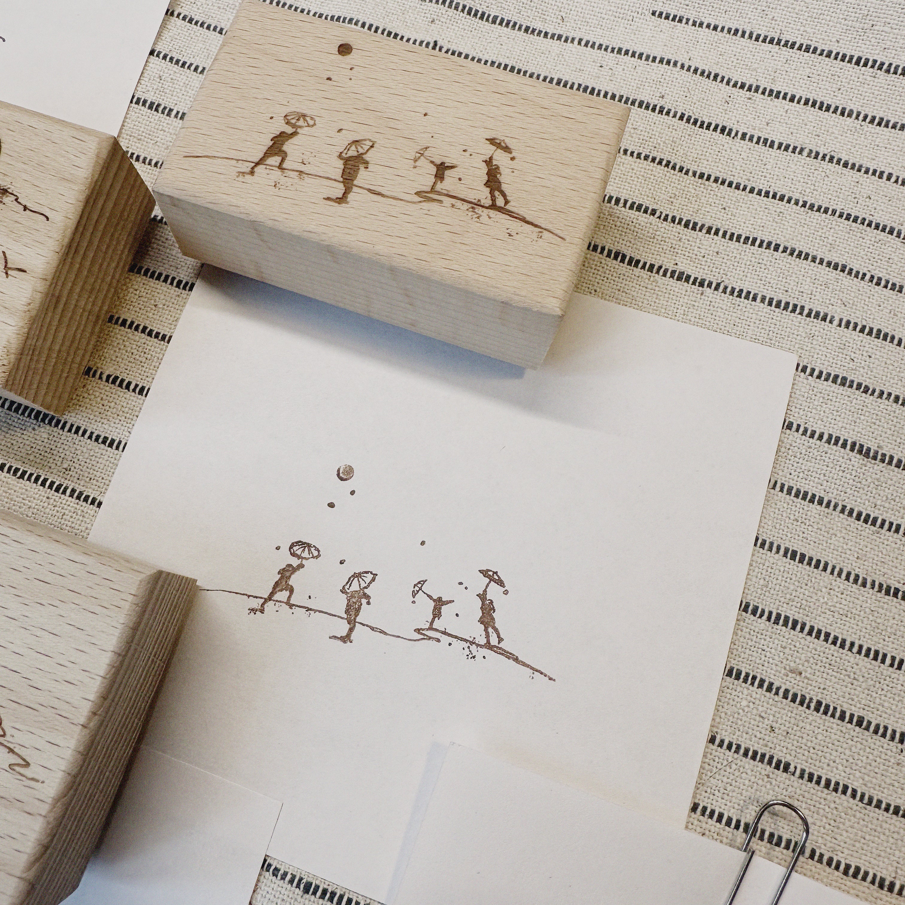 [Two raccoons] Hand-drawn Wooden Stamp - "Time" Series