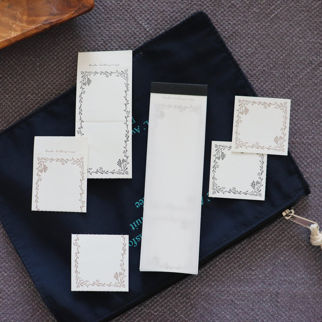 OEDA LETTERPRESS - 3 Label Book Memo Pad- Calm Floral (Bronze & Black)