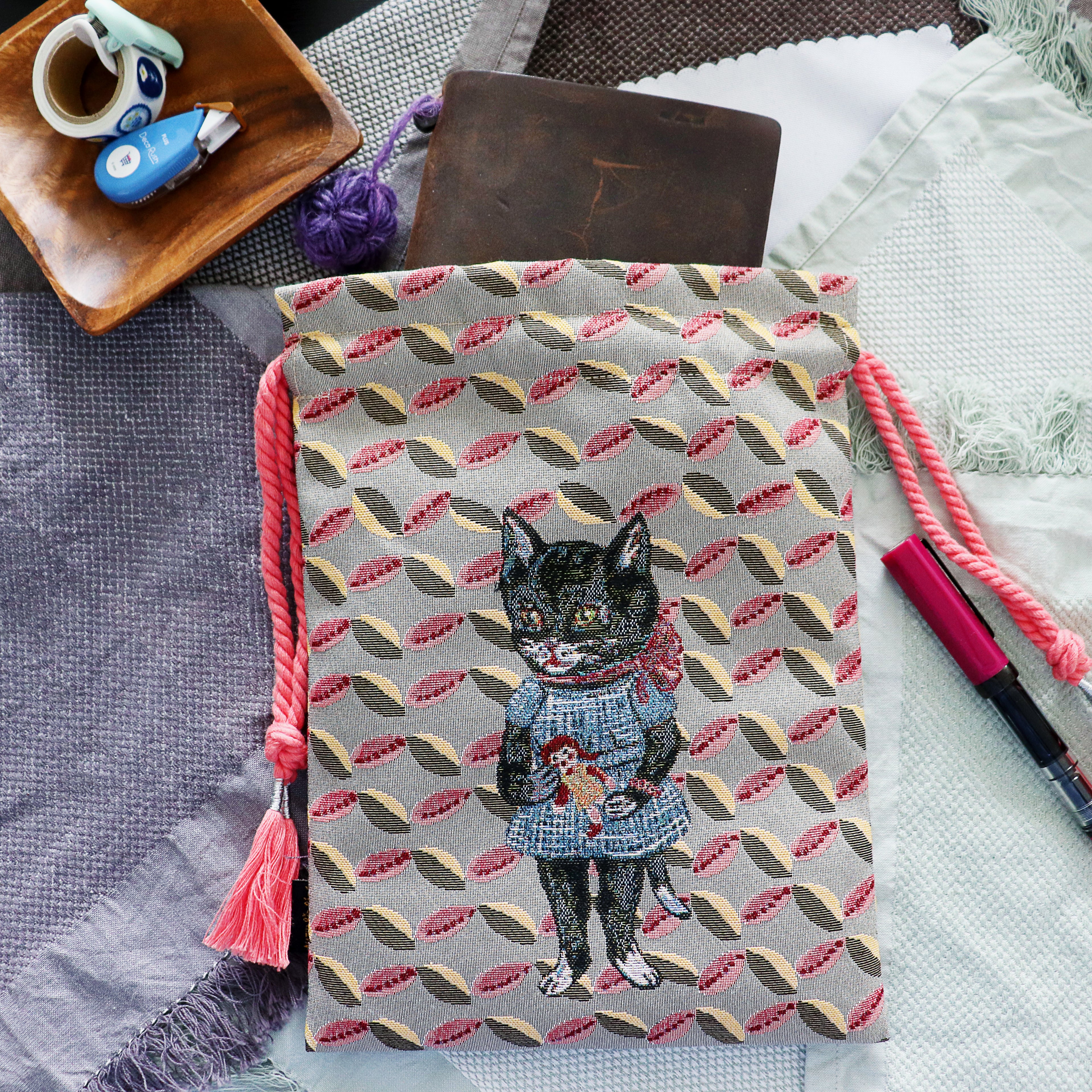 【Nathalie Lethe】Drawstring Bag - Black Cat