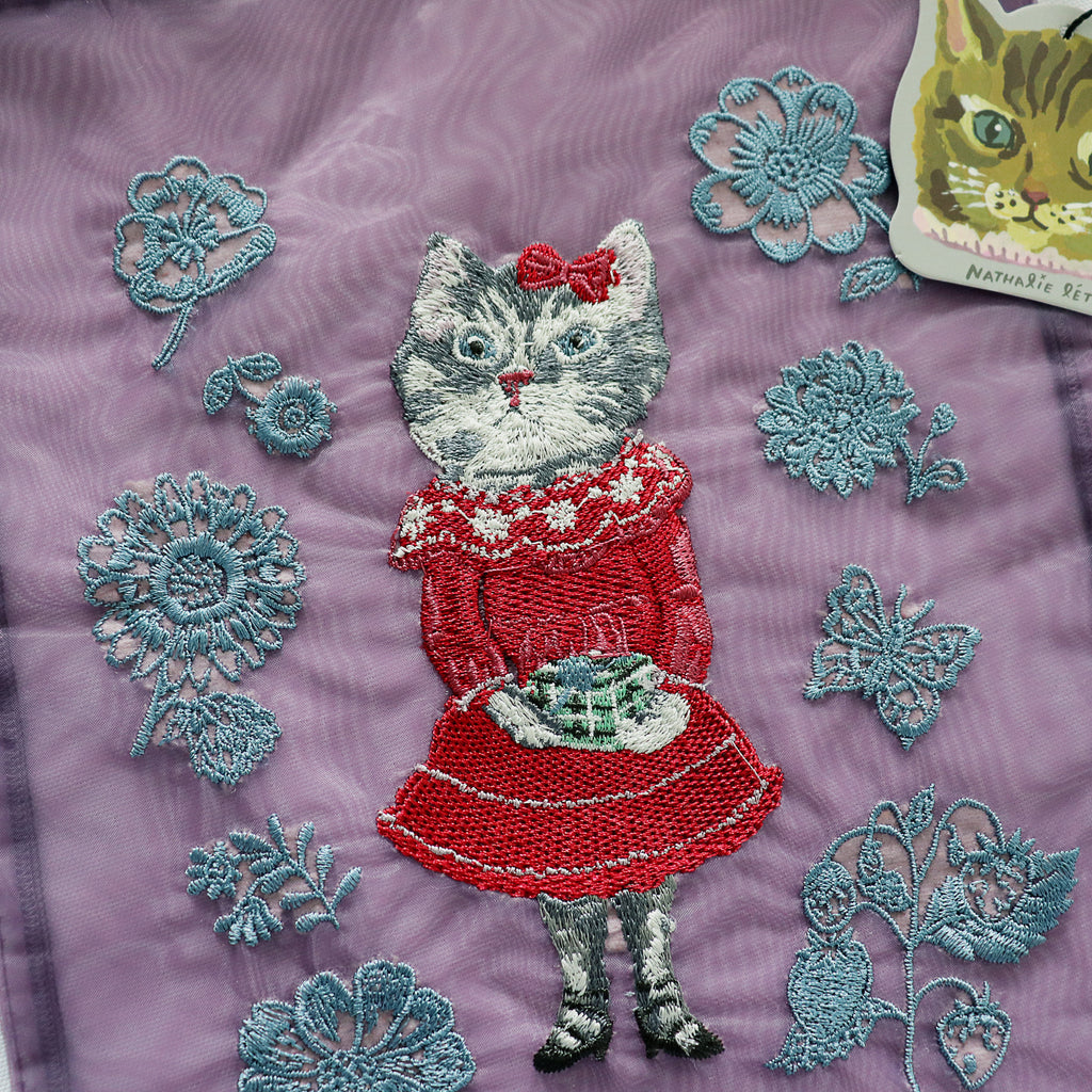 【Nathalie Lethe】Organdy Drawstring Pouch - Gray Cat