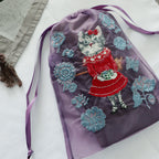 【Nathalie Lethe】Organdy Drawstring Pouch - Gray Cat