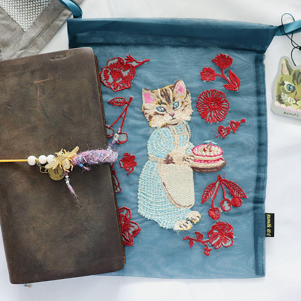 【Nathalie Lethe】Organdy Drawstring Pouch - Blue Eye