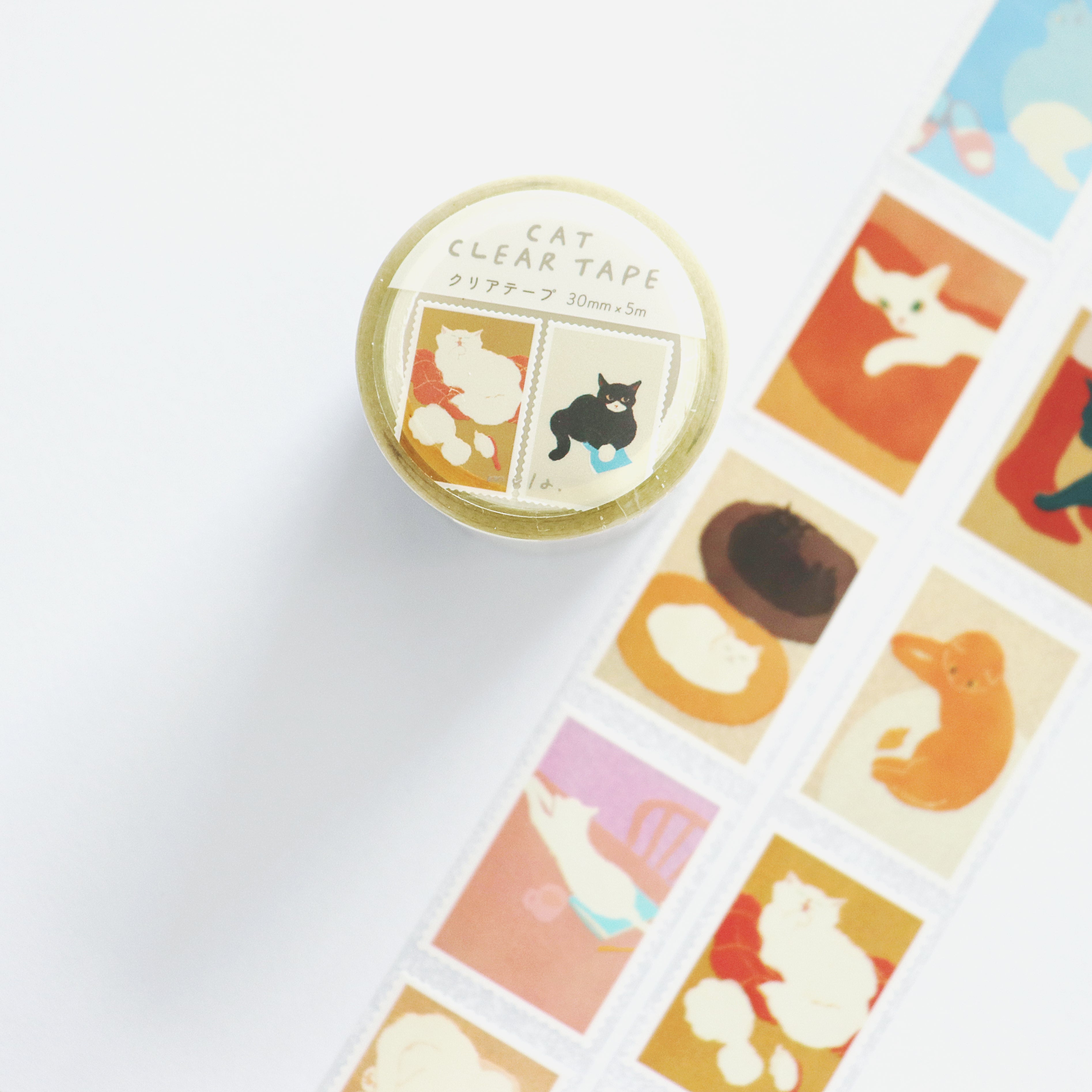 【Mula】 Clear Decorative Tape - Cat Stamps (30mm × 5m)