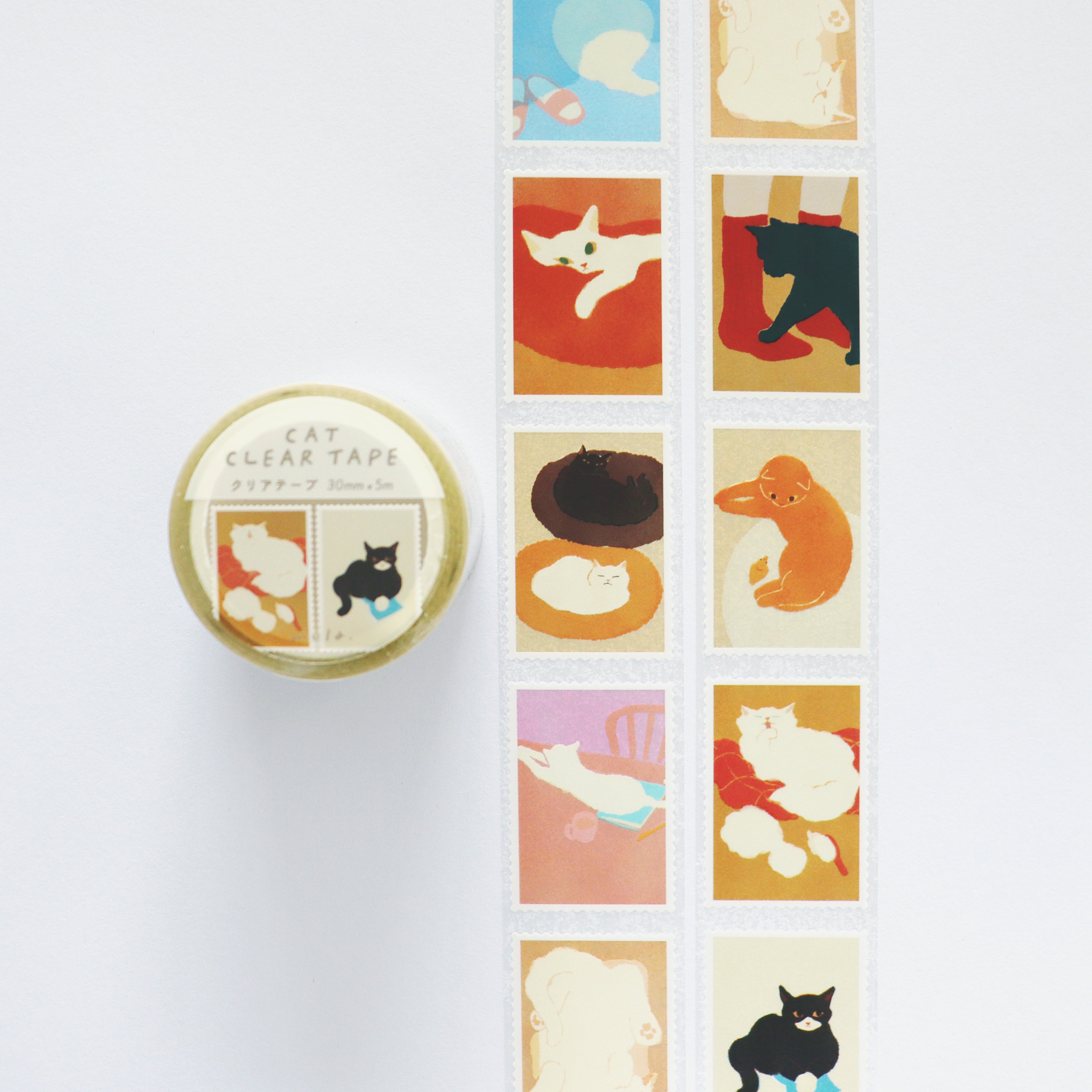 【Mula】 Clear Decorative Tape - Cat Stamps (30mm × 5m)