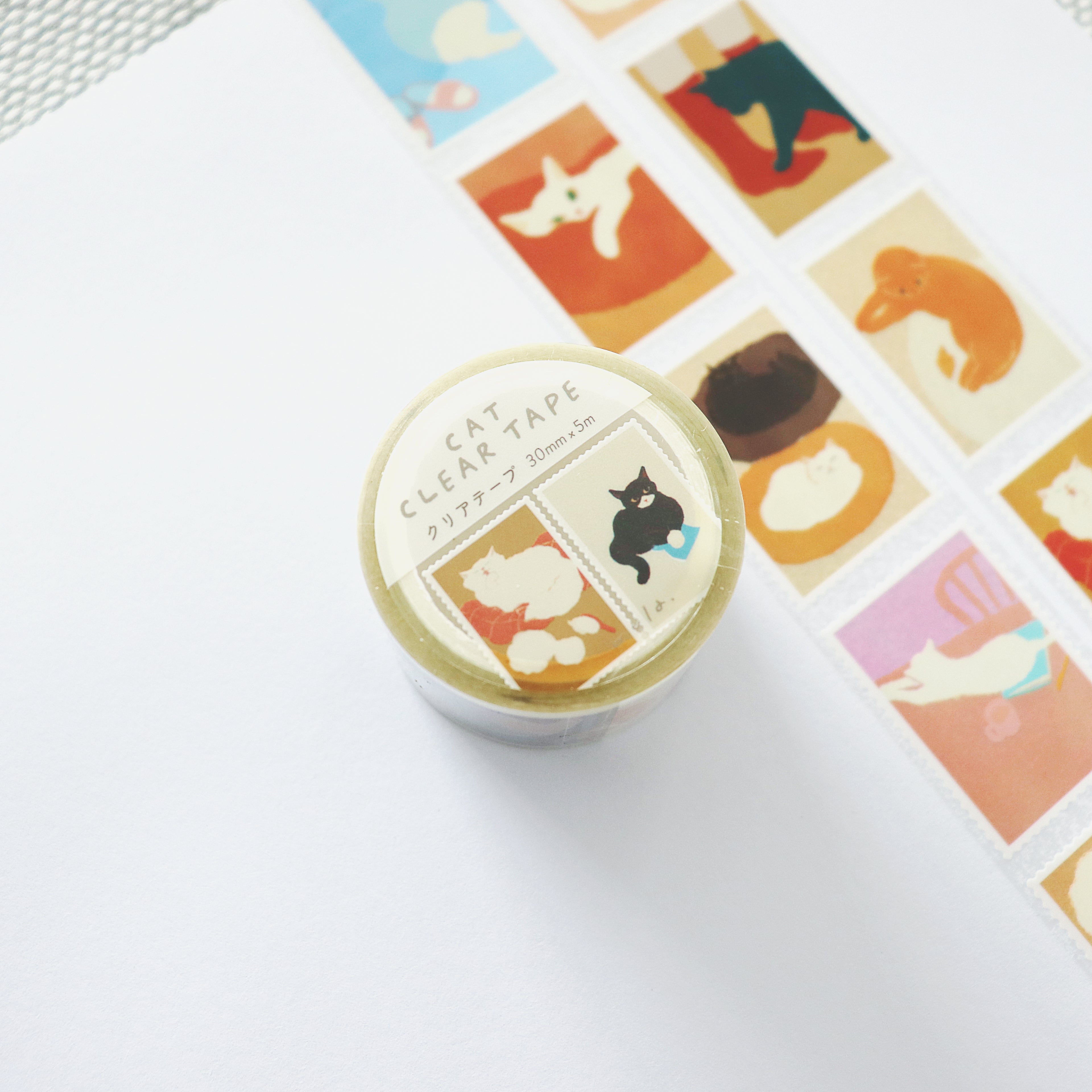【Mula】 Clear Decorative Tape - Cat Stamps (30mm × 5m)