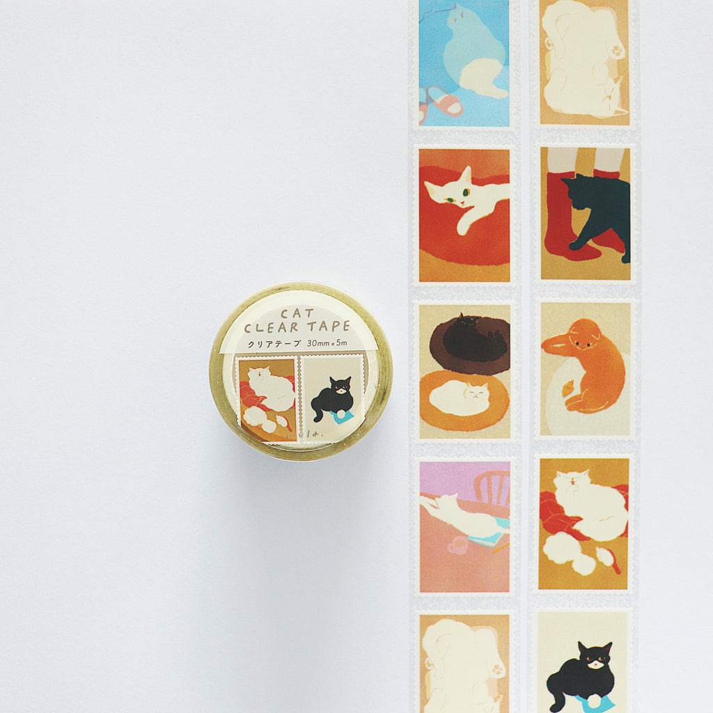 【Mula】 Clear Decorative Tape - Cat Stamps (30mm × 5m)