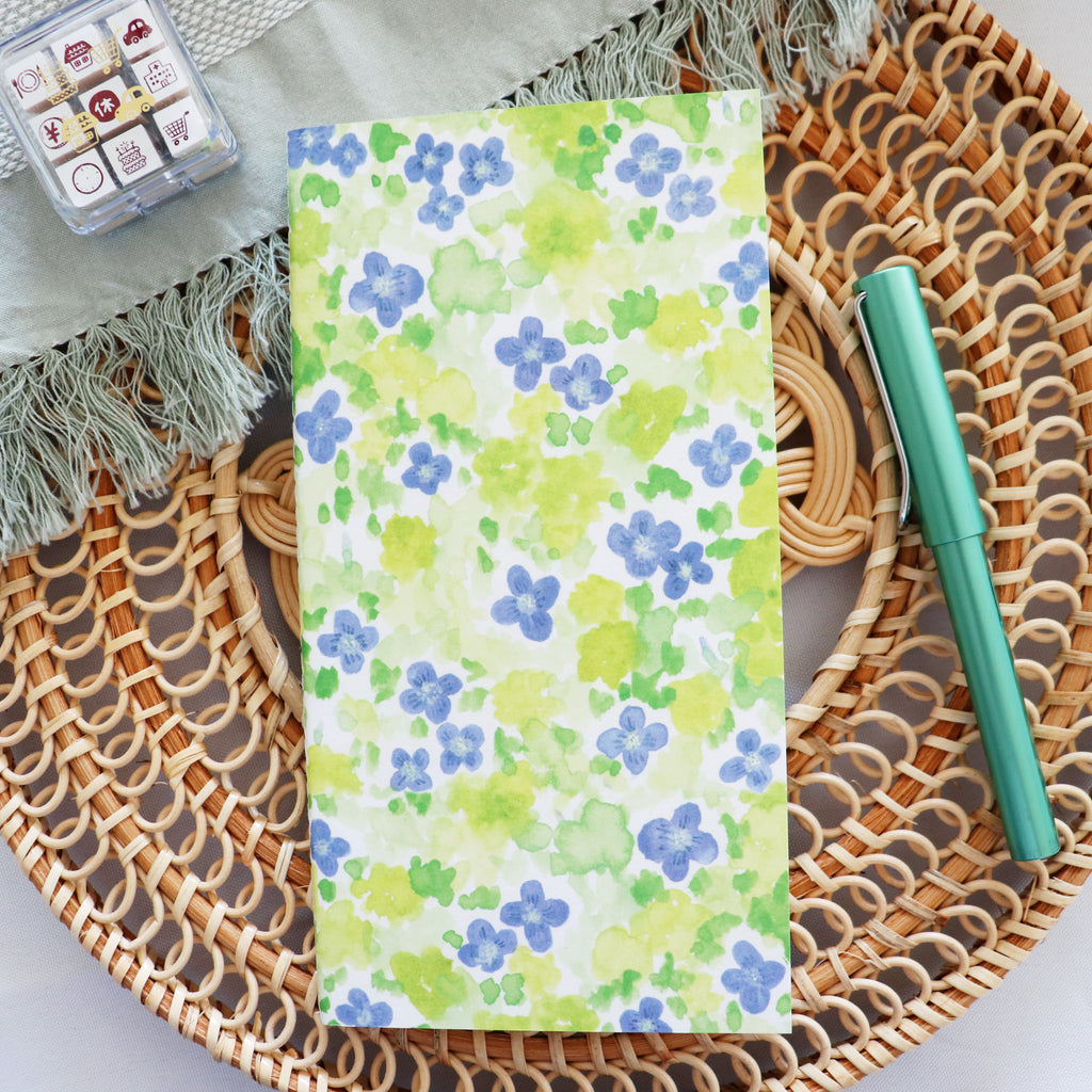 【Wanle Studio】Notebook - Blue-green Ditsy Floral (11×21cm)