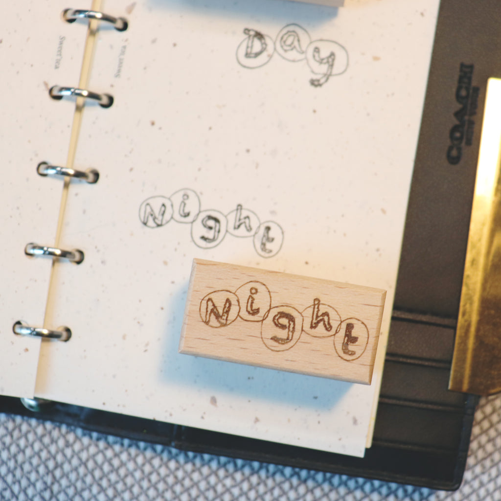 【Two Raccoons】Wooden Stamp - Day and Night