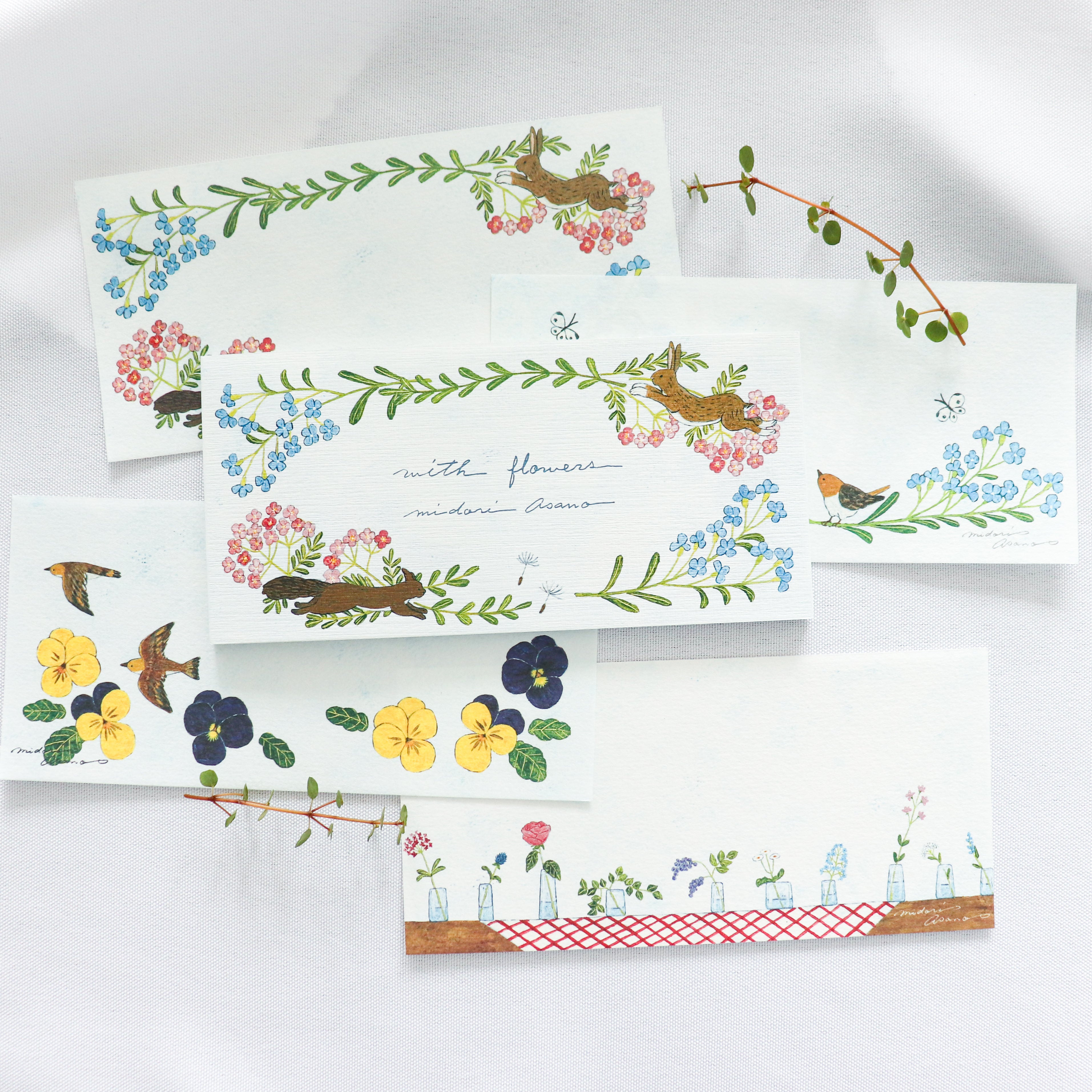【Cozyca Product】Midori Asano- Slender Letter Pad - With Flowers