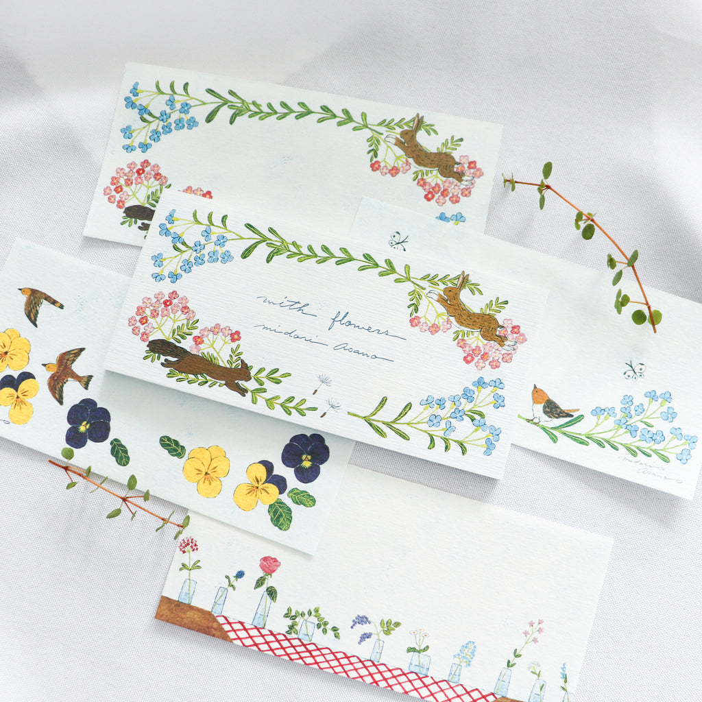 【Cozyca Product】Midori Asano- Slender Letter Pad - With Flowers