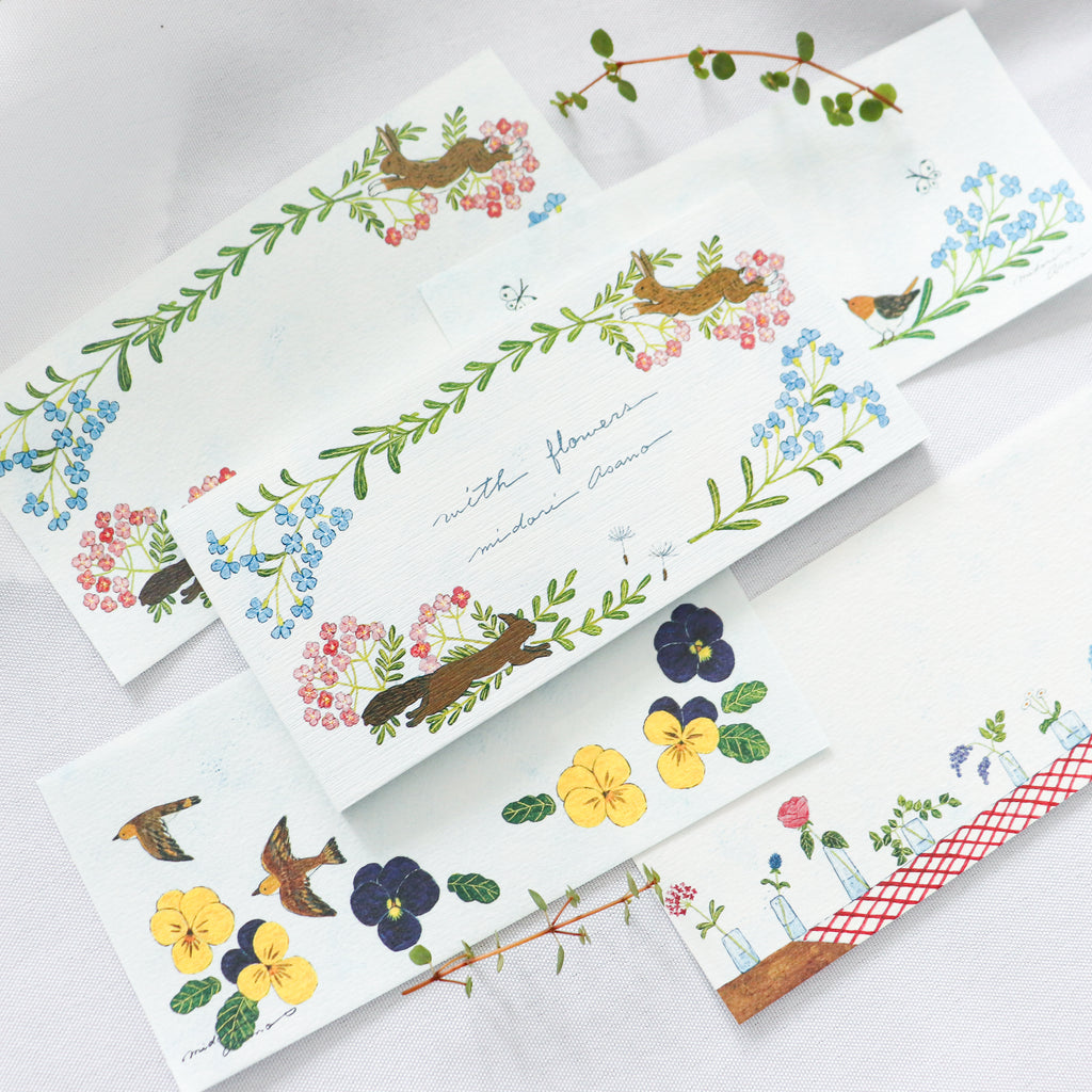 【Cozyca Product】Midori Asano- Slender Letter Pad - With Flowers