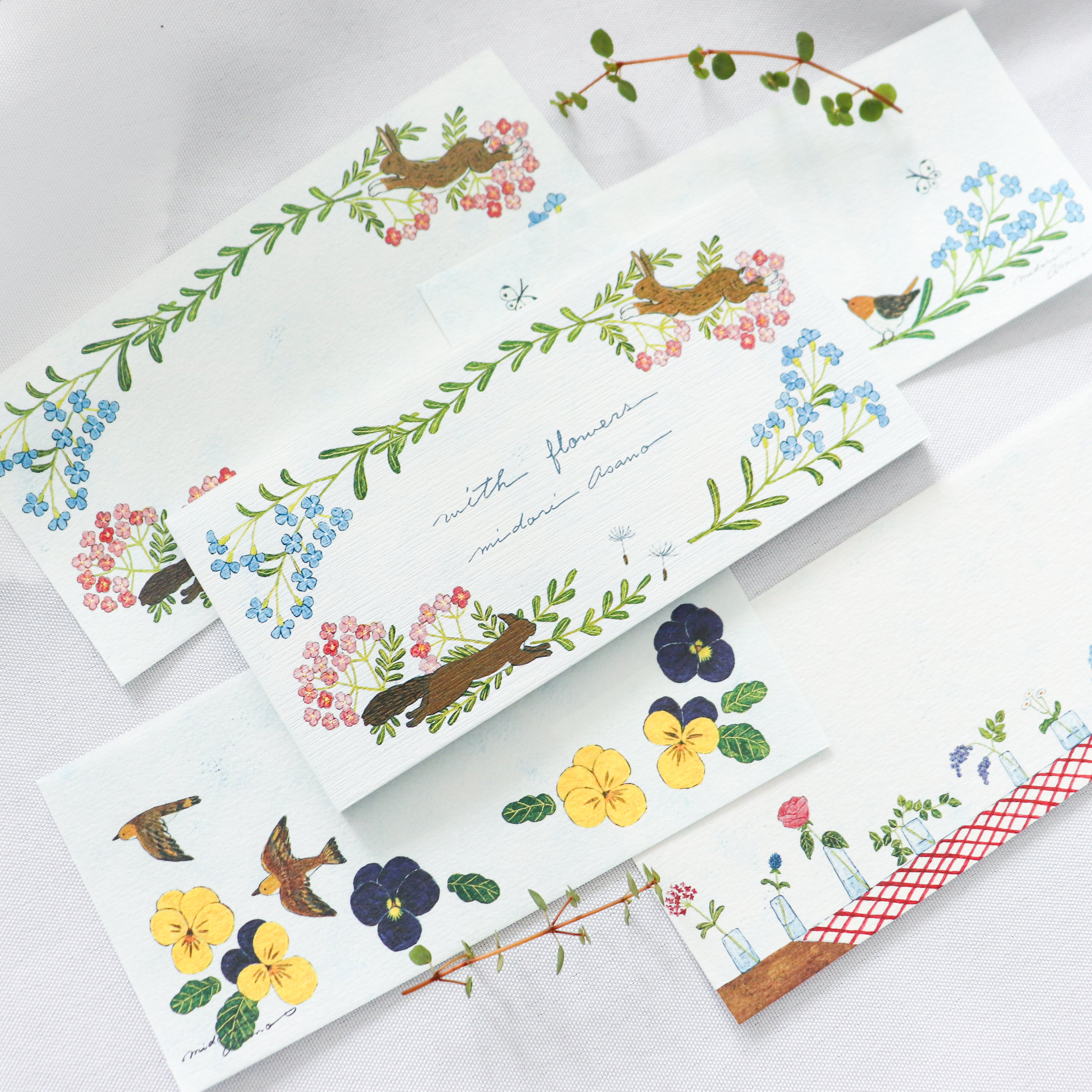 【Cozyca Product】Midori Asano- Slender Letter Pad - With Flowers