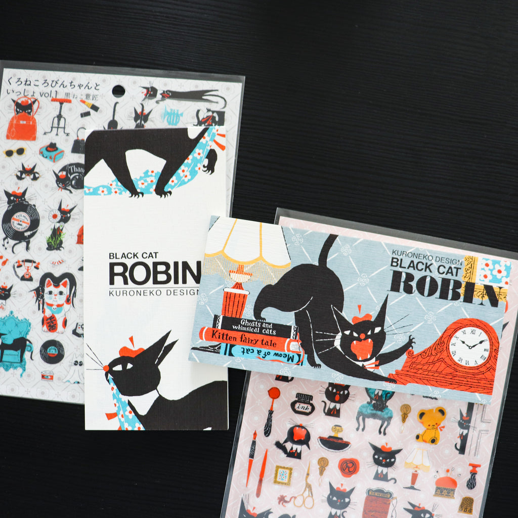【Cozyca Product】Kuroneko Design Slender Letter Pad - Black Cat Robin