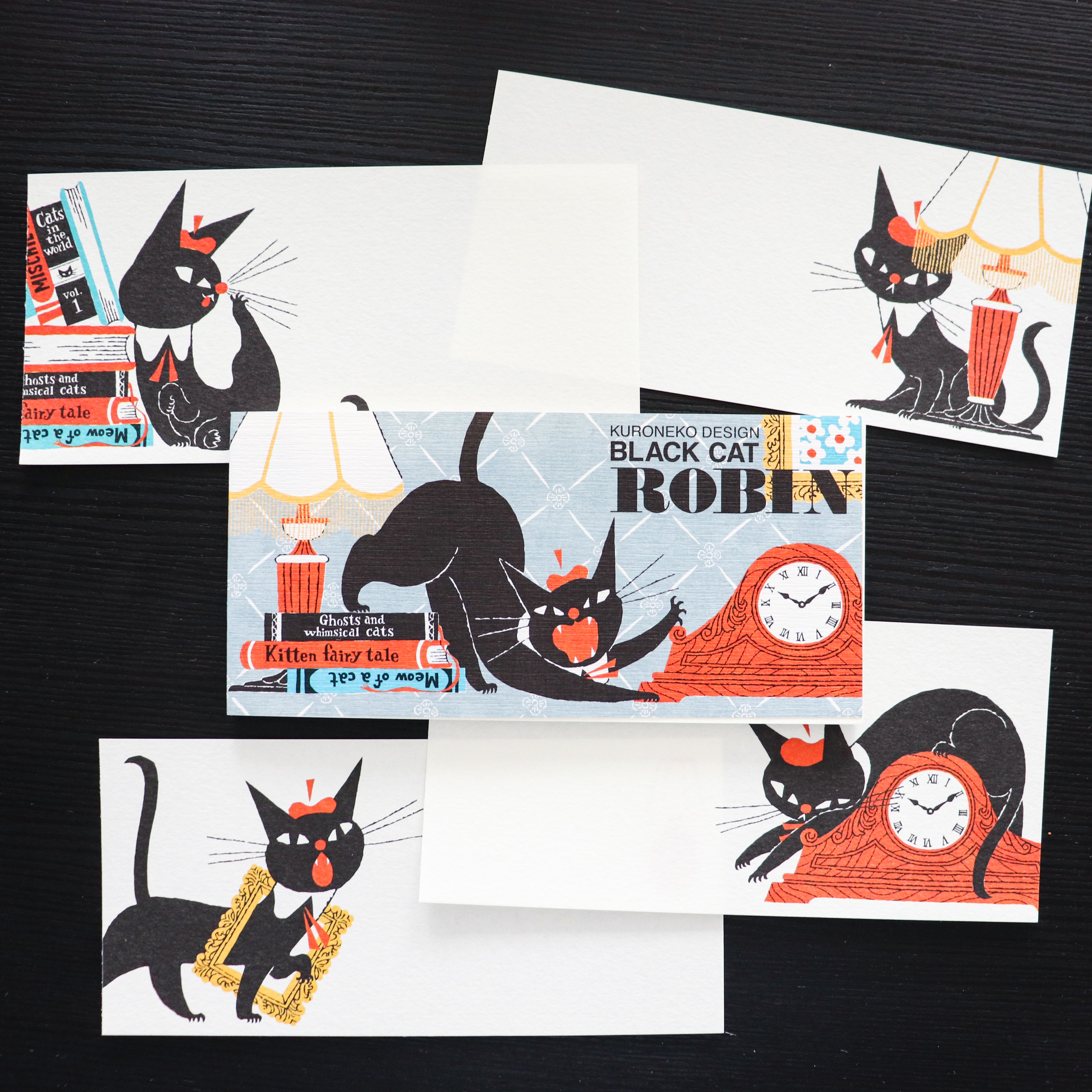 【Cozyca Product】Kuroneko Design Slender Letter Pad - Black Cat Robin