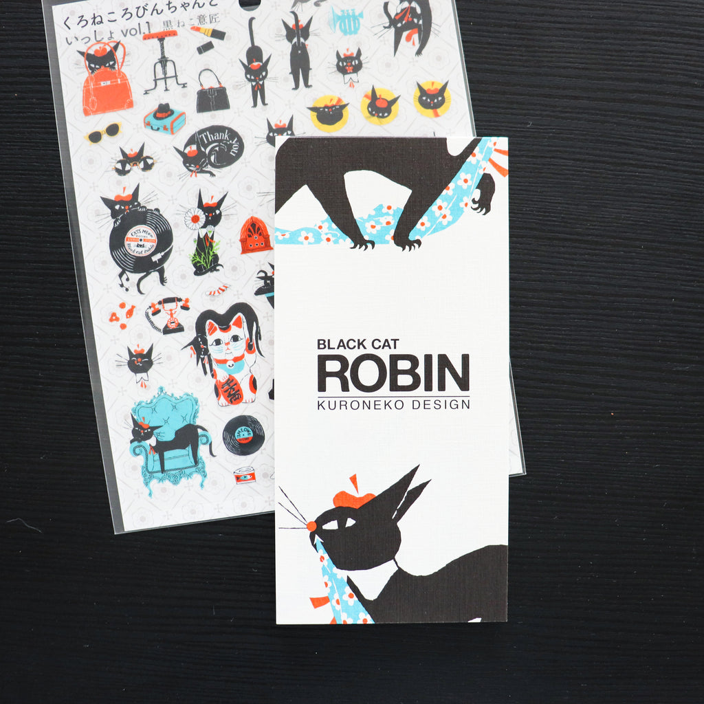 【Cozyca Product】Kuroneko Design Slender Letter Pad - Black Cat Robin