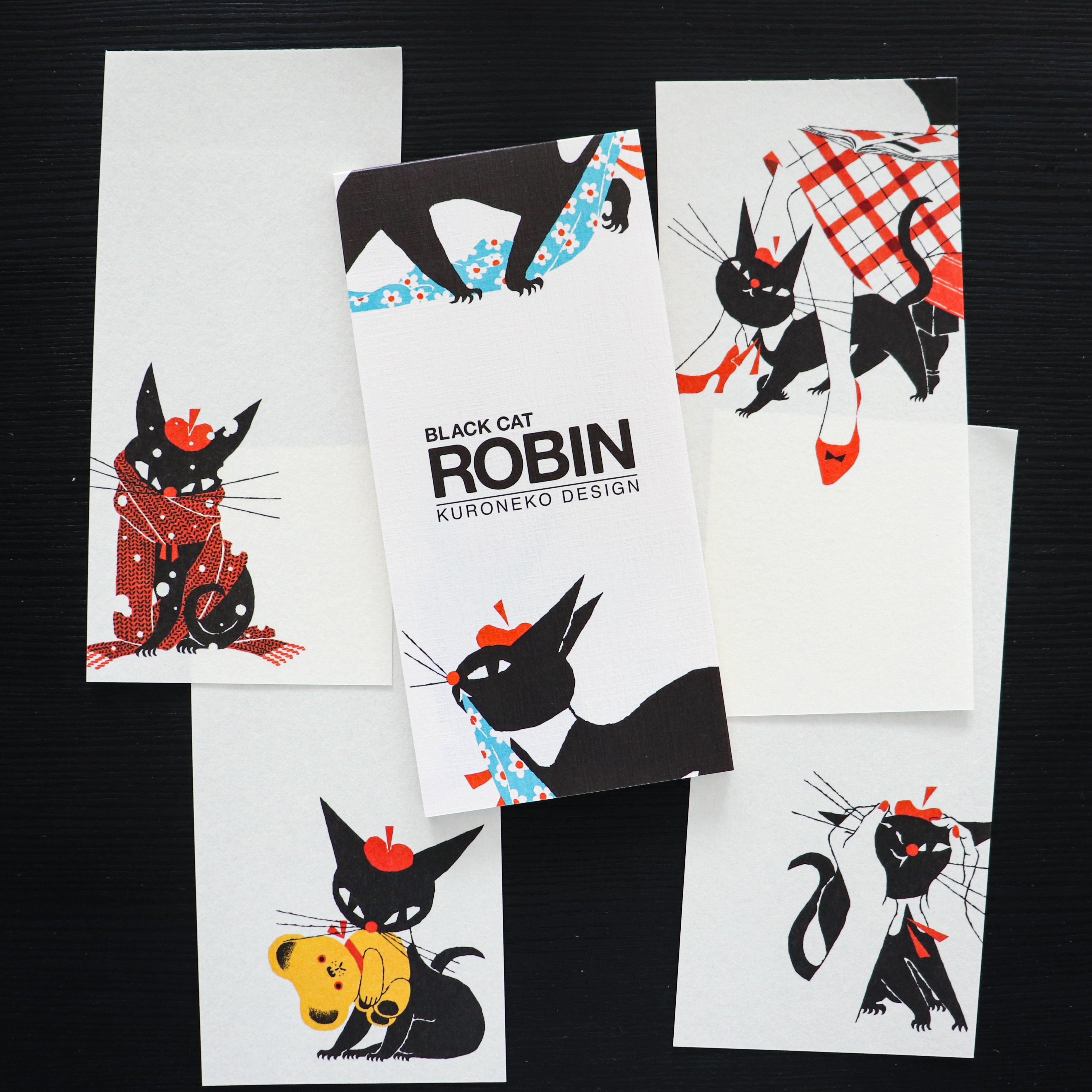 【Cozyca Product】Kuroneko Design Slender Letter Pad - Black Cat Robin