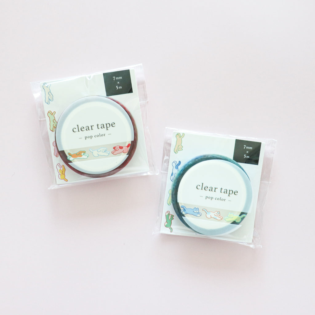 Mind Wave - Clear Tape 7mm W- Pop Colour Cat & Dog