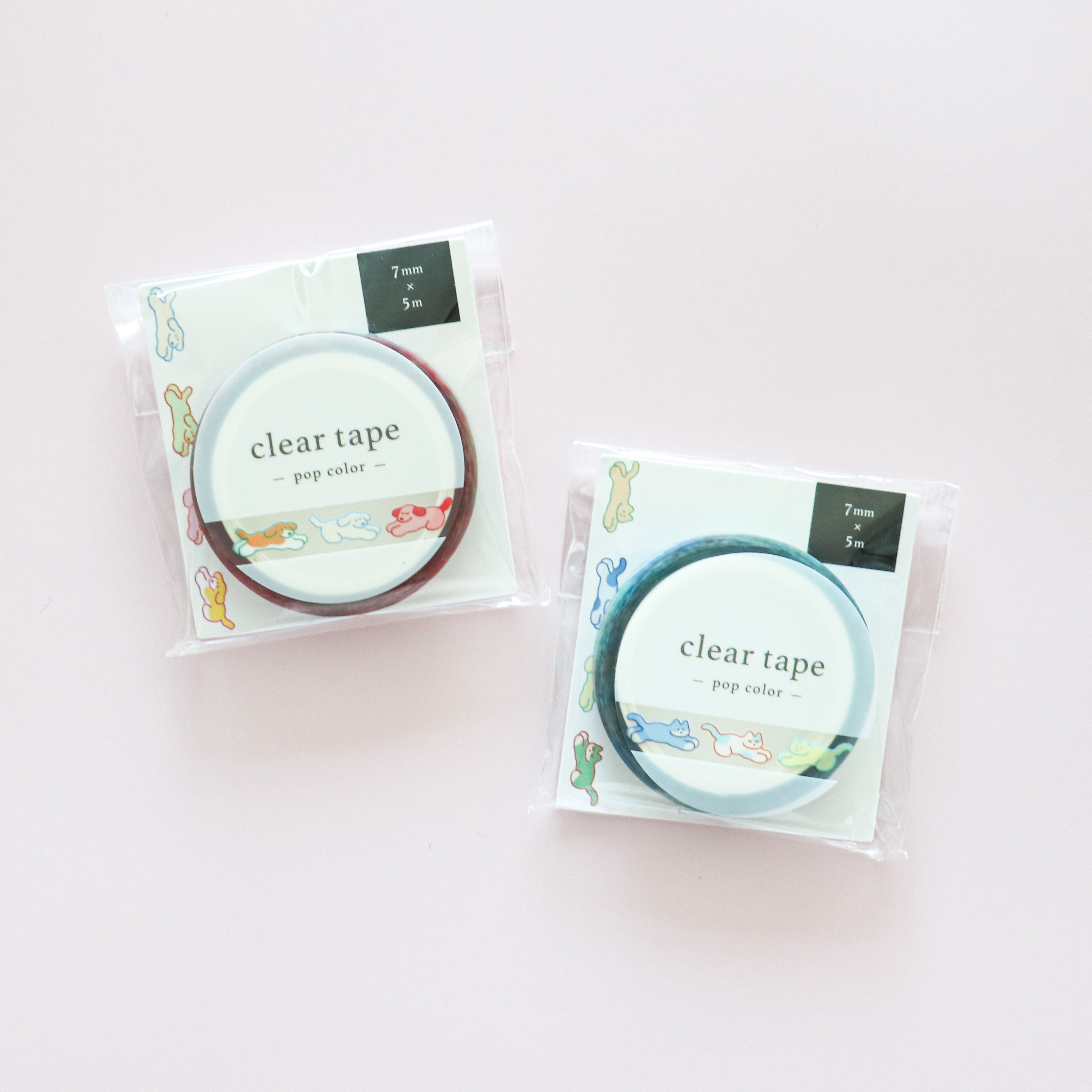 Mind Wave - Clear Tape 7mm W- Pop Colour Cat & Dog