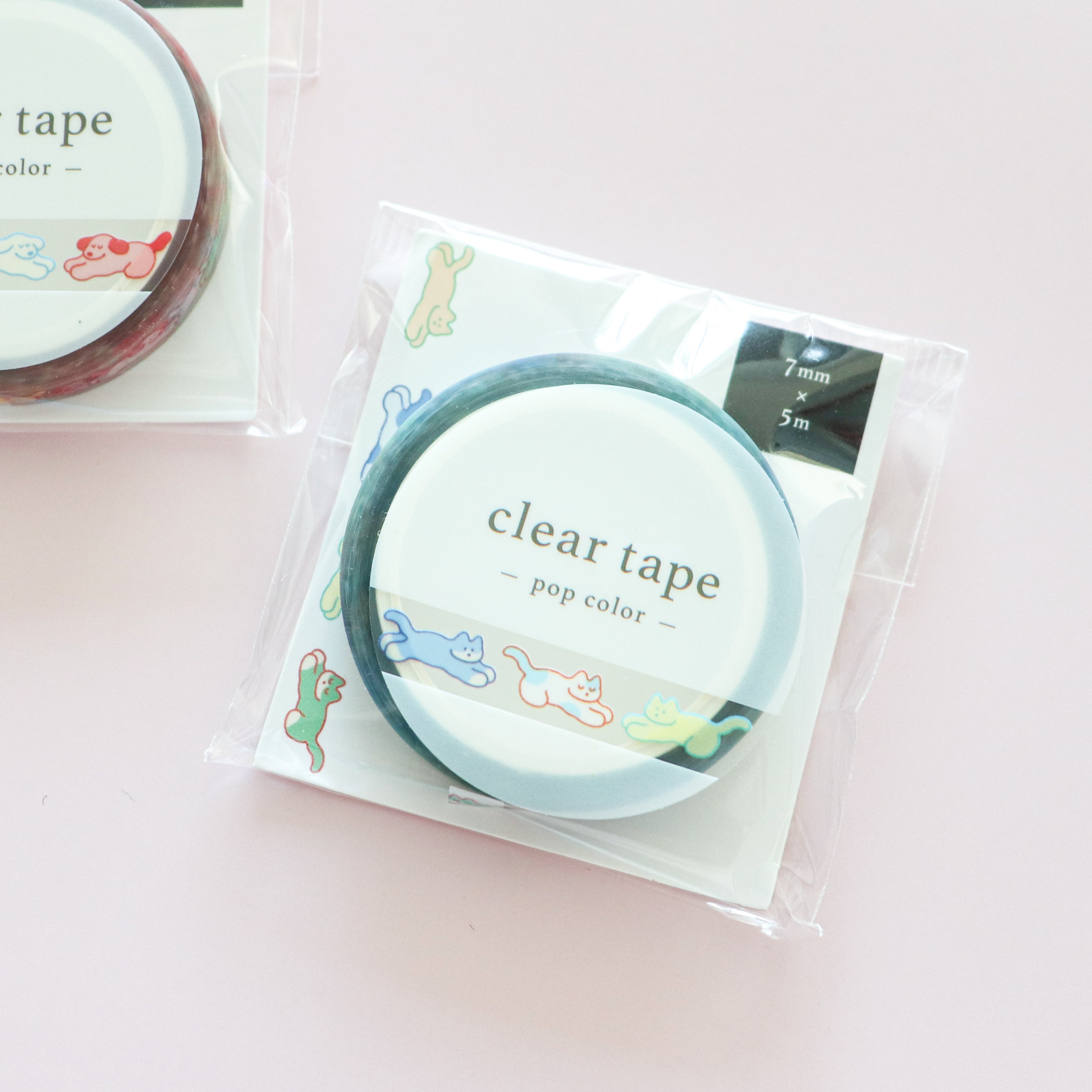 Mind Wave - Clear Tape 7mm W- Pop Colour Cat & Dog