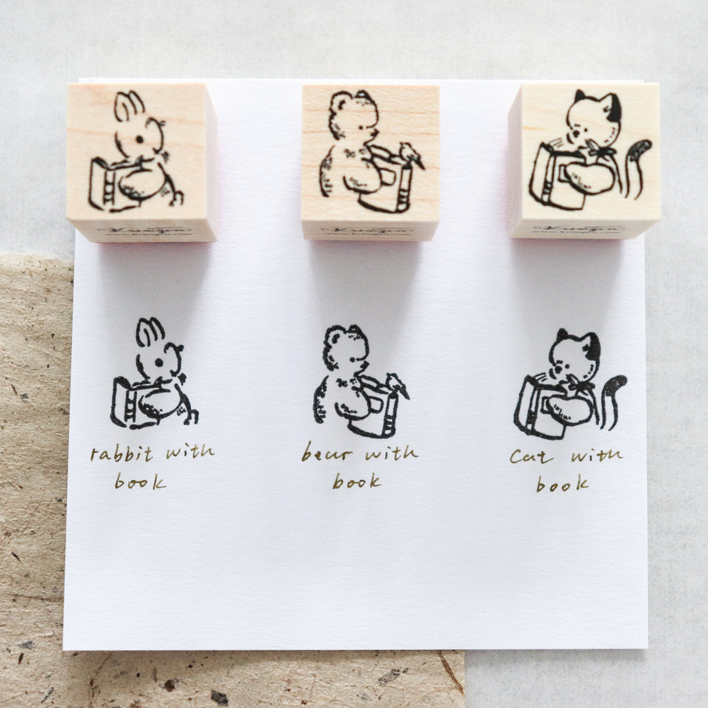 Krimgen -Wood Rubber Stamp - Fluffy Animal Friends with Book Series