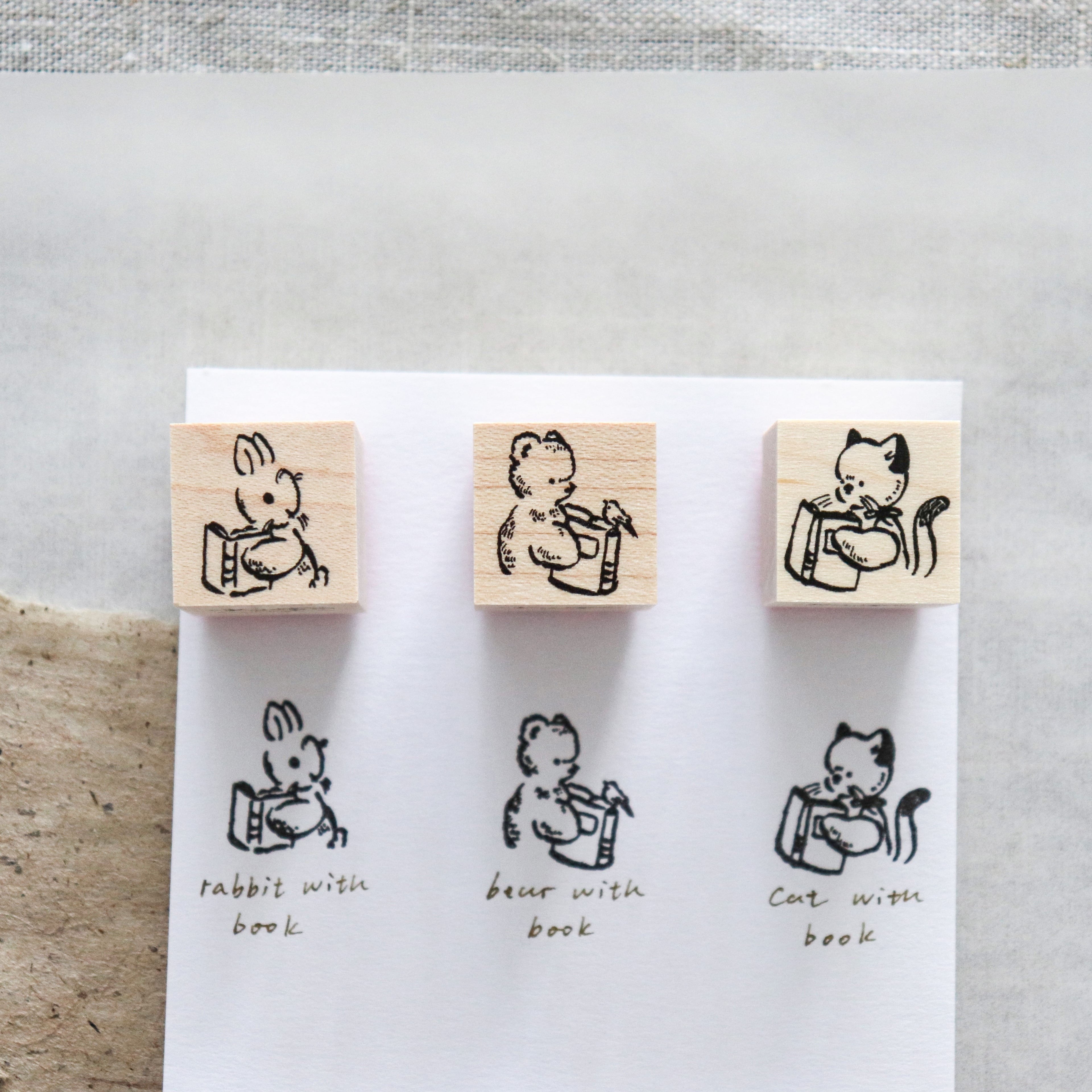 Krimgen -Wood Rubber Stamp - Fluffy Animal Friends with Book Series