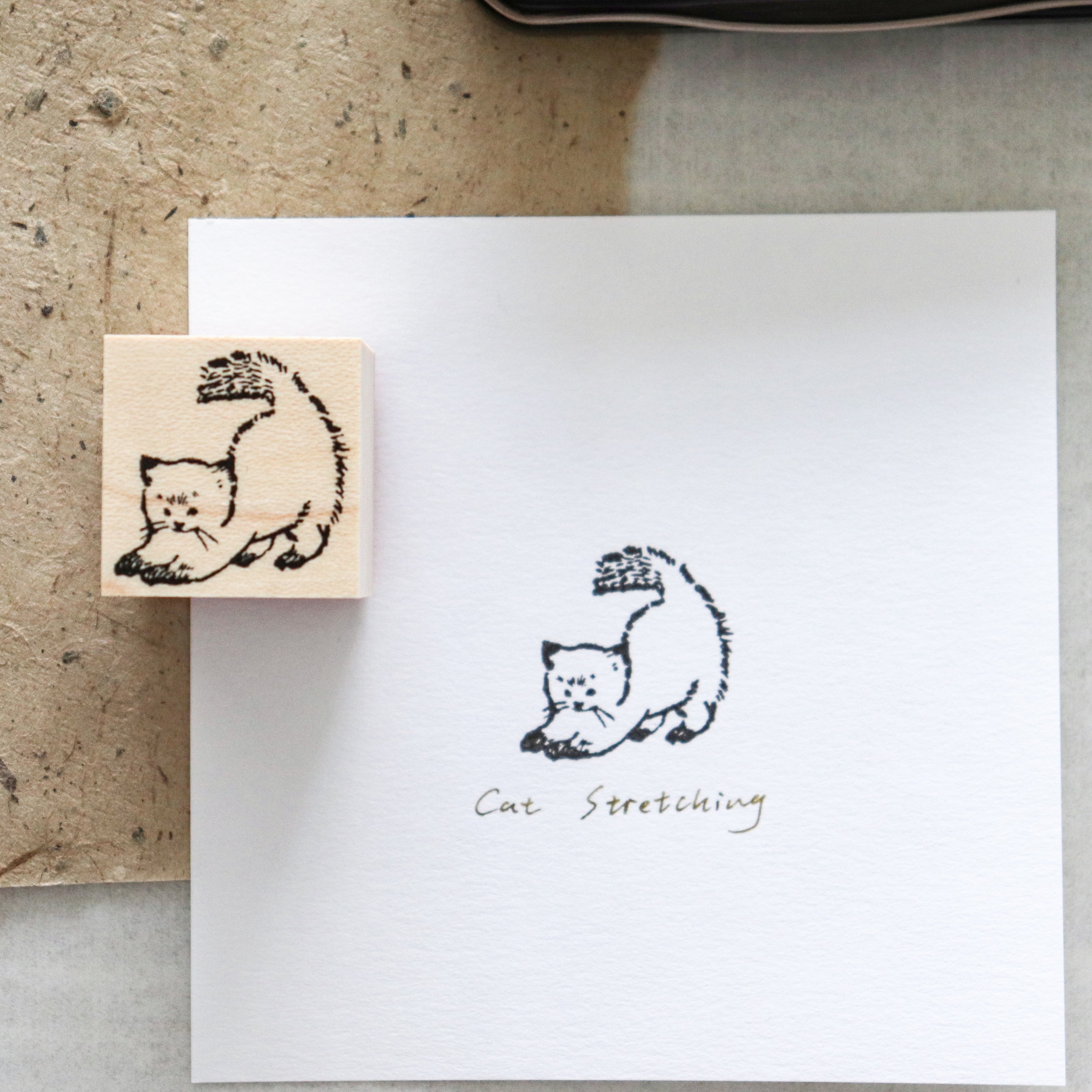 Krimgen -Wood Rubber Stamp - Cat Stretching