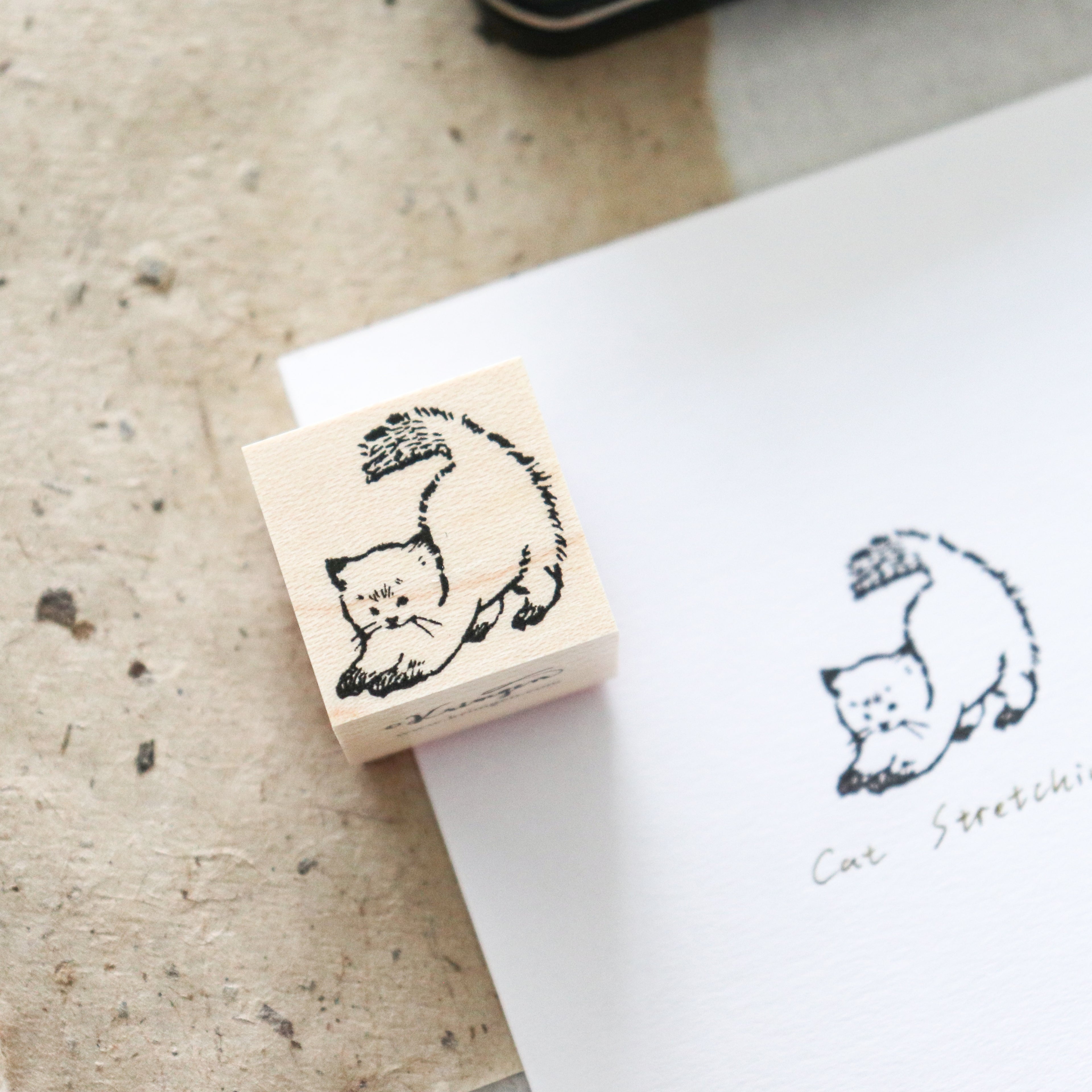 Krimgen -Wood Rubber Stamp - Cat Stretching