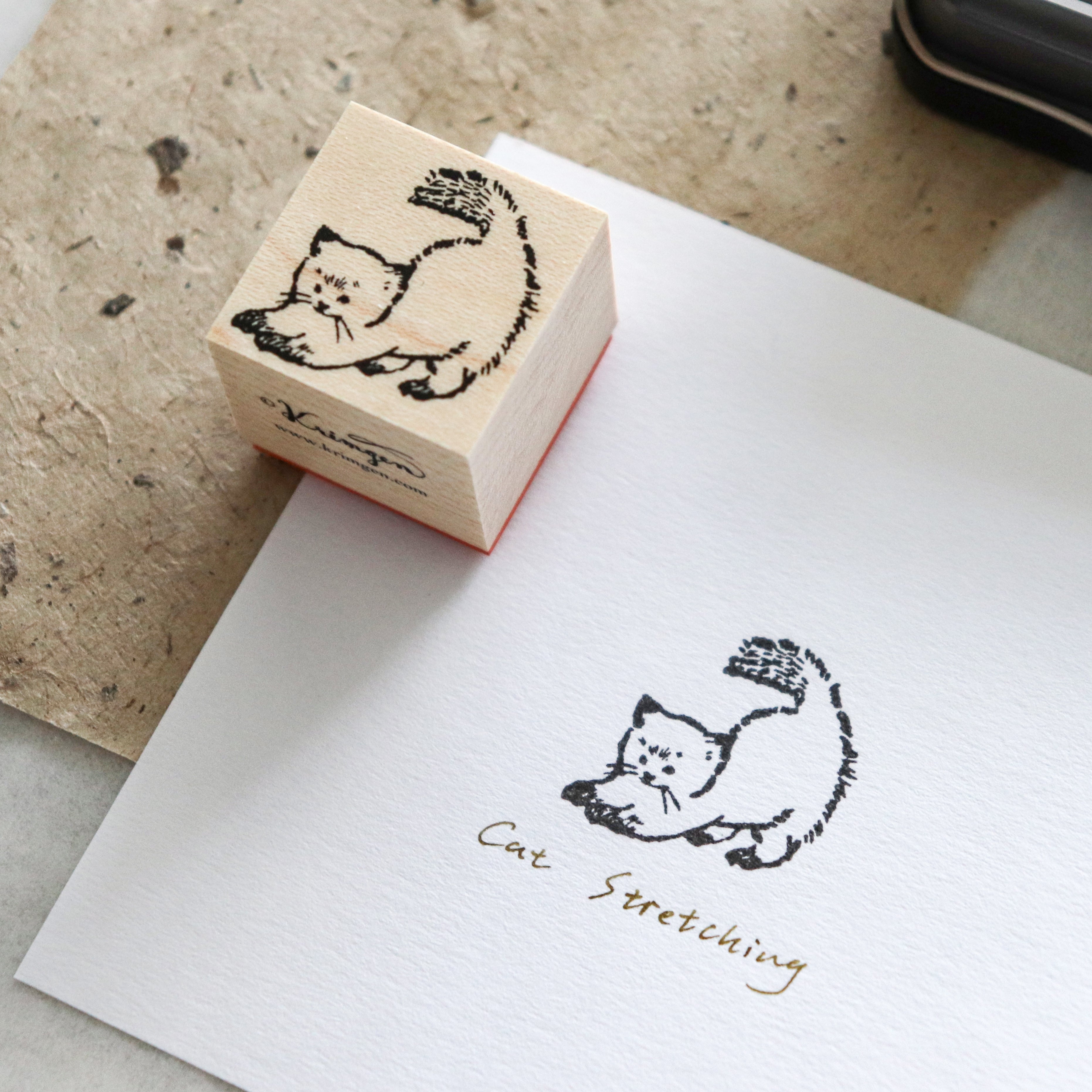 Krimgen -Wood Rubber Stamp - Cat Stretching