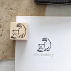 Krimgen -Wood Rubber Stamp - Cat Stretching