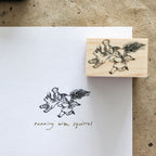 Krimgen -Wood Rubber Stamp -Running with Squirrel