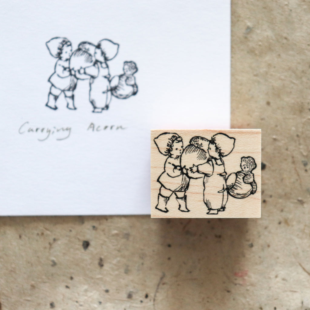 Krimgen -Wood Rubber Stamp - Carrying Acorn