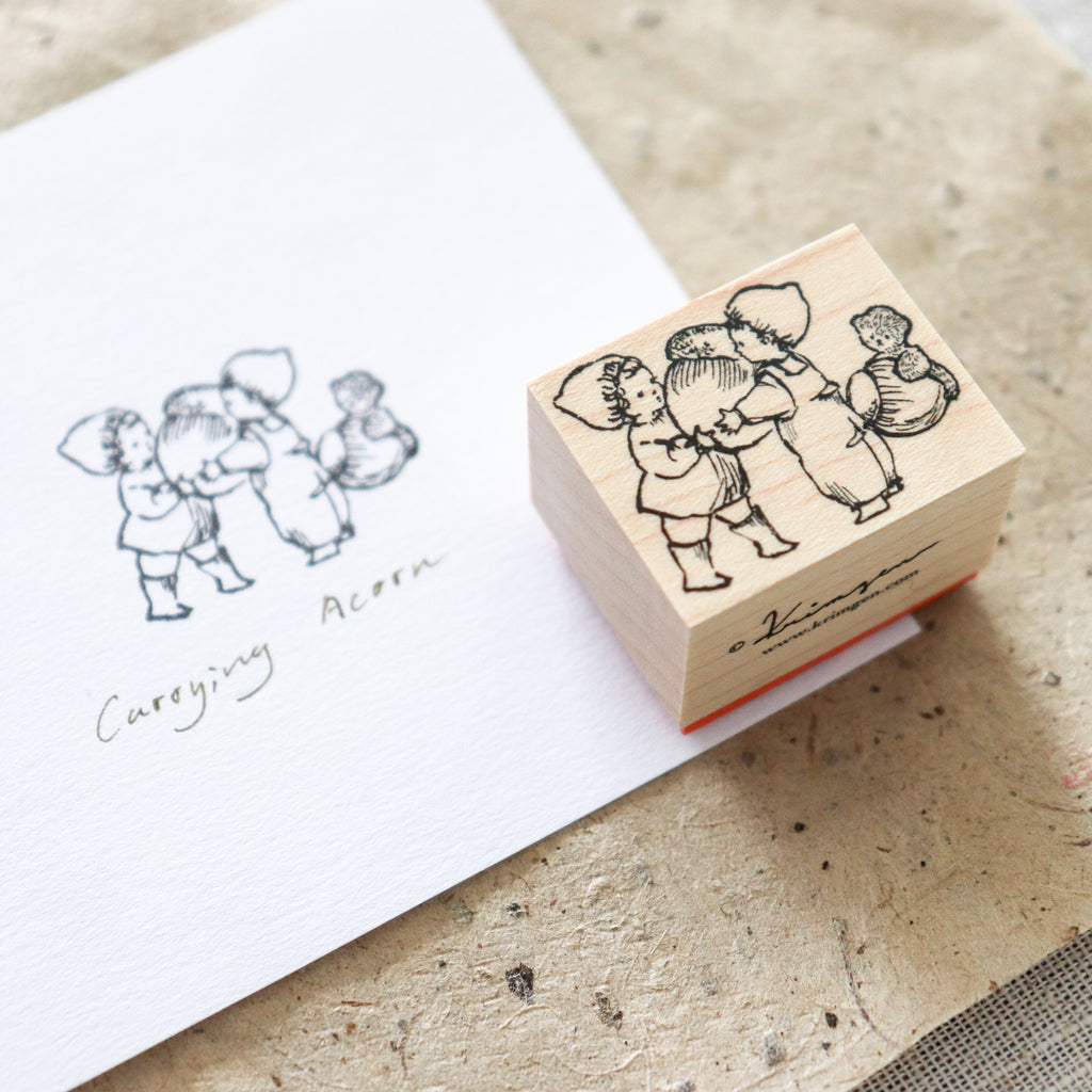 Krimgen -Wood Rubber Stamp - Carrying Acorn